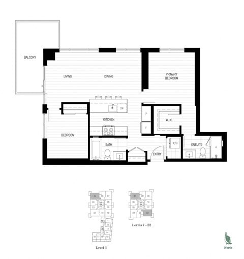 Floor plan for 2 beds, 2 baths, 894 sqft
